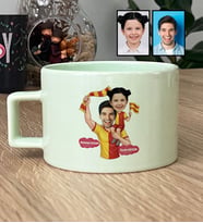 Kişiye Özel Karikatürlü Sarı Kırmızı Taraftar Baba Kız Lüks Pastel Fincan Babalar Günü Hediyesi