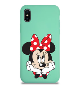 Apple iPhone XS Uyumlu Lansman Kılıf Minnie Mouse Tasarımlı Altı Kapalı İçi Kadife Kaplı  Kapak (Şeffaf)