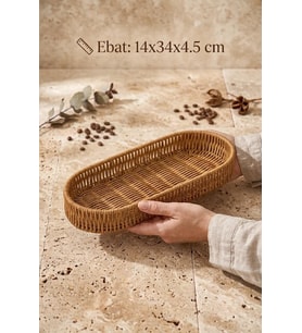 Rattan Oval Ekmek Sepeti 14x34x4.5 cm - El Örmesi Hasır Baharatlık Ve Mutfak Organizeri