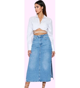 Kadın Denim Maxi Etek Pamuk Yüksek Bel Yırtmaçlı Casual Stil Günlük Kullanım Modern Tasarım