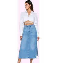 Kadın Denim Maxi Etek Pamuk Yüksek Bel Yırtmaçlı Casual Stil Günlük Kullanım Modern Tasarım