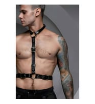 Erkek Deri Boyundan Askılı Bel Kemeri Harness (Siyah)