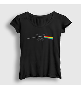 Presmono Kadın Siyah Cat Kedi Pink Floyd T-Shirt 395988tt