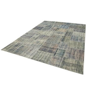 Mavi Açık Gri Patchwork Geometrik Desenli Salon Halısı El Dokuma Vintage Stil Koridor