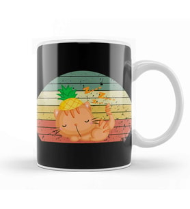 Pineapple And Cat Retro Vintage Kupa Bardak Porselen