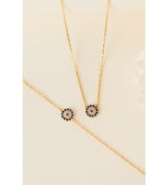 Elika Silver 925 Ayar Gümüş Nazar Model Kolye ve Bileklik Set (Altın)