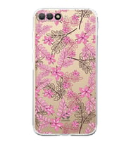 PrintiFy Huawei Y6 2018 Uyumlu Kamera Korumalı Floral Pembe Tasarımlı Şeffaf Silikon Kılıf