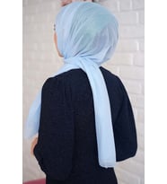 Simli Lacivert Gümüş Simli Abiye Şal (İndigo)