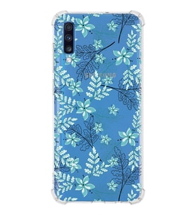 Samsung Galaxy A70 Uyumlu Köşe Korumalı Antişok Kapak Floral Su Yeşili Tasarımlı Şeffaf  Kılıf