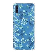 Samsung Galaxy A70 Uyumlu Köşe Korumalı Antişok Kapak Floral Su Yeşili Tasarımlı Şeffaf  Kılıf