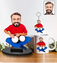 Kişiye Özel Darbuka Tasarımlı Karikatür Biblo Anahtarlık Ve Kupa Hediye Seti 108