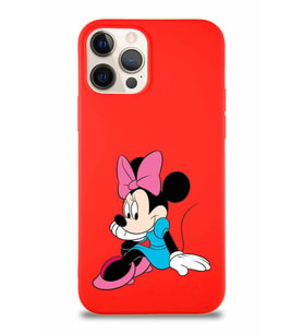 Apple iPhone 12 Pro Soft Premier Kapak Minnie Mouse-E Tasarımlı Silikon Kılıf - Kırmızı (Şeffaf)
