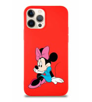 Apple iPhone 12 Pro Soft Premier Kapak Minnie Mouse-E Tasarımlı Silikon Kılıf - Kırmızı (Şeffaf)