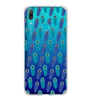 PrintiFy Huawei Y7 2019 ile Uyumlu 1mm Slim Fit Nazar Boncuğu 4 Baskılı Şeffaf  Kılıf