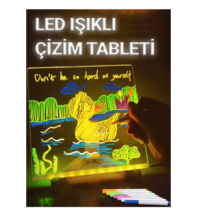 LED Işıklı Yazı Çizim Boyama Tahtası Neon Işıklı Eğitici Çocuk Çizim Tahtası Ayarlanabilir Stant ve Keçeli Kalem Hediyeli