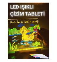 LED Işıklı Yazı Çizim Boyama Tahtası Neon Işıklı Eğitici Çocuk Çizim Tahtası Ayarlanabilir Stant ve Keçeli Kalem Hediyeli