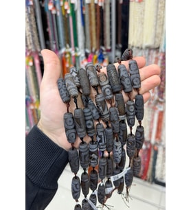 Tibet Akik Taşı Silindir Kesim Mat Siyah Beyaz 15x40mm Doğal Taş Dizi