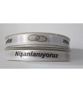 Kişiye Özel Gri   İsimli Söz -Nişan Yüzük Kurdelesi ( Tek Taraflı Baskı )