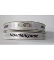 Kişiye Özel Gri   İsimli Söz -Nişan Yüzük Kurdelesi ( Tek Taraflı Baskı )