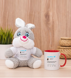 Kişiye Özel Twitter Tasarım Fotoğraflı Peluş Tavşan ve Kırmızı Kupa