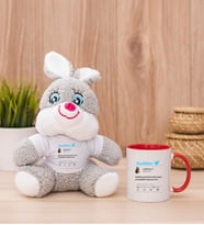 Kişiye Özel Twitter Tasarım Fotoğraflı Peluş Tavşan ve Kırmızı Kupa