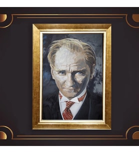 Altın Varaklı Çerçeveli Paspartulu Atatürk Tablo nl02A762 (Gold)