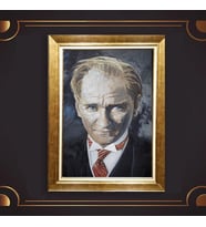 Altın Varaklı Çerçeveli Paspartulu Atatürk Tablo nl02A762 (Gold)