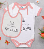 BK Kids İlk Babalar Günü Tasarımlı Pembe Bebek Body Zıbın ve Mama Önlüğü Hediye Seti-3
