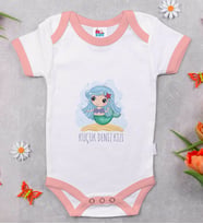 BK Kids Küçük Deniz Kızı Tasarımlı Pembe Bebek Body Zıbın-1