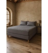 Alezi Pamuklu Kapitone Fitted Full Kenar Yatak Koruyucu Gri (120 x 200)