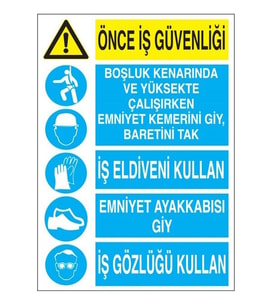 ÖNCE İŞ GÜVENLİĞİ UYARI PANOSU PVC KAPLAMA A4 BOYUTTA (Çok Renkli)