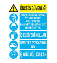 ÖNCE İŞ GÜVENLİĞİ UYARI PANOSU PVC KAPLAMA A4 BOYUTTA (Çok Renkli)