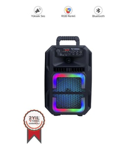 Torima D25 Siyah RGB Işıklı Mikrofonlu Kumandalı USB/TF/FM/MIC/BT Bluetooth Hoparlör