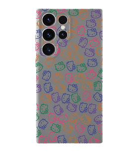 Samsung Galaxy S23 Ultra Uyumlu Lansman Kılıf Hello Kitty Tasarımlı İçi Kadife Kapak-Gri (Şeffaf)