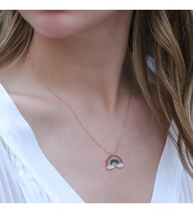Renkli Zirkon Taşlı Gökkuşağı Rose Gold Kaplama Gümüş Kolye