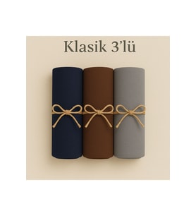 Penye Pamuksu Şal Klasik 3 lü Set (Lacivert)