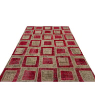 Kırmızı Halı Patchwork Stilinde Modern Salon Halısı Yün El Dokuma Yumuşak Dokulu