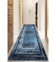 Dijital Baskılı Kaymaz Taban Yıkanabilir Modern Yolluk Ve Koridor Halısı NDU-HT-966 (Mavi)
