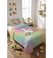 Unicorn Desenli Kadife Kumaş Çocuk Yatak Örtüsü Seti (2 Parça) TKY0022 (Çok Renkli)