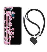 Oppo A5S A15 A16 A54 A55 A73 A74 Kılıf Boyun Askılı Silikon Pink Flowers 3 1393