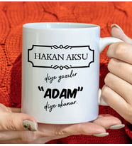 BK Gift Kişiye Özel Adam Diye Okunur Beyaz Kupa Bardak, Arkadaşa Hediye