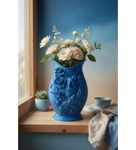 Kurt Desenli Gül Kabartmalı Dekoratif Vazo Mat Dokulu Ev Ofis Salon Masa Raf Süsü Çiçeklik 15x10 cm