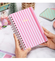 A5 Süresiz Haftalık Planlayıcı Spiralli Kuşe Kapak - Pembe Çizgili