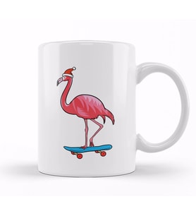 Cute Santa Hat Flamingo Skateboard Christmas Kupa Bardak Porselen