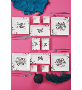 12 Parça 4 Kişilik Kelebek Kahvaltı Takımı Handmade Kahvaltılık Sunum Seti Servis Tabakları