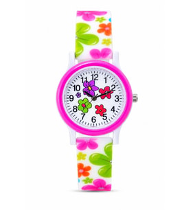 Çiçek Desenli Pembe Kız Çocuk Kol Saati Analog Saat ST-304421