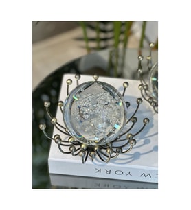 Kristal Metal Yuvarlak Ahtapot Küre Obje (Eskitme Gümüş)