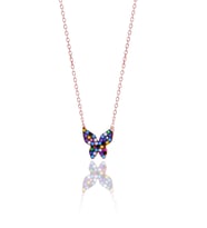 Karışık Renkli Kelebek Model Zirkon Taşlı Rose Kaplama Gümüş Kadın Kolye 201025014