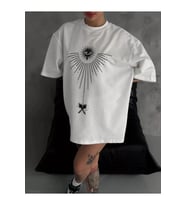 Unisex Bisiklet Yaka Baskılı Oversize T-Shirt - Beyaz