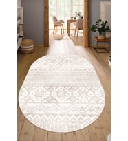 Dijital Baskılı Kaymaz Taban Yıkanabilir Oval Salon Halısı Mutfak Halısı Yolluk NDO-HT-986 (Bej)